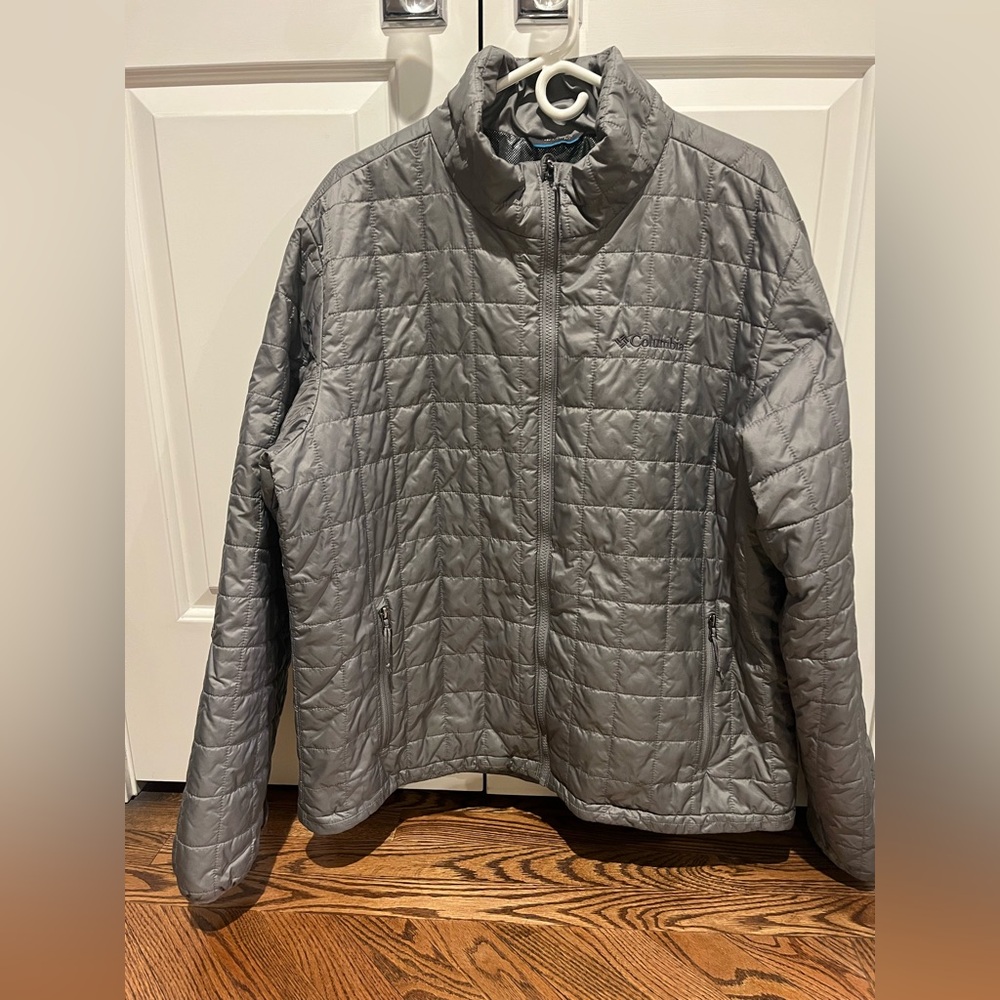 Columbia Men’s Gray Quilted OMNIHEAT Jacket, Zip Pockets, Drawstring Waist, XL